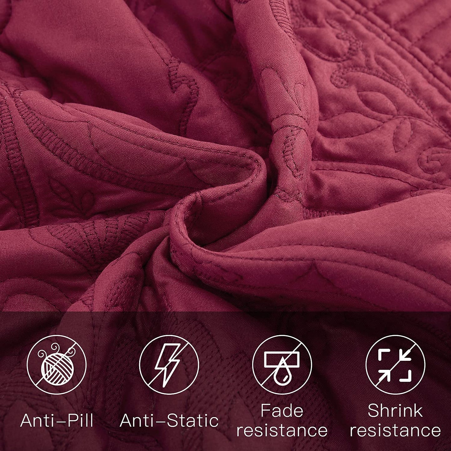 CHIXIN Oversized Bedspread Coverlet Set King Size - Lightweight Bedding Cover - Beautiful Stitching - 5 Piece Reversible Bedspread - Gorgeous Damask Paisley Pattern (King, Wine Red)