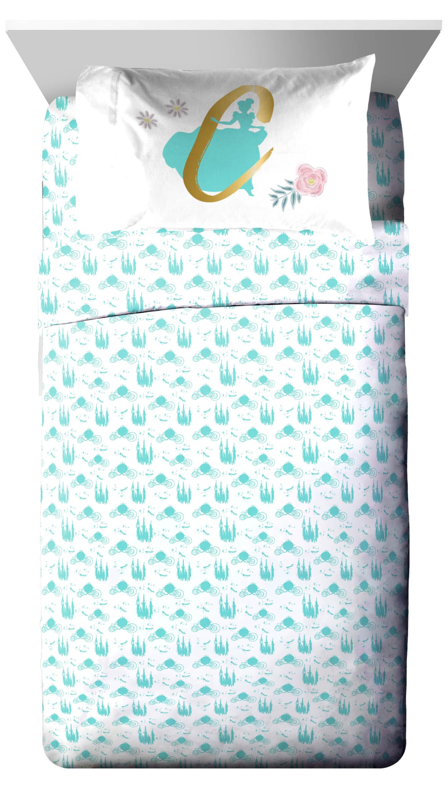 Jay Franco Kids Comforter Set Includes Sheets and Pillow Covers - Soft and Cozy Bed Set for Stylish Room Decor, Official Licensed Bedding, Blue - Princess Cinderella, 5 Piece Twin