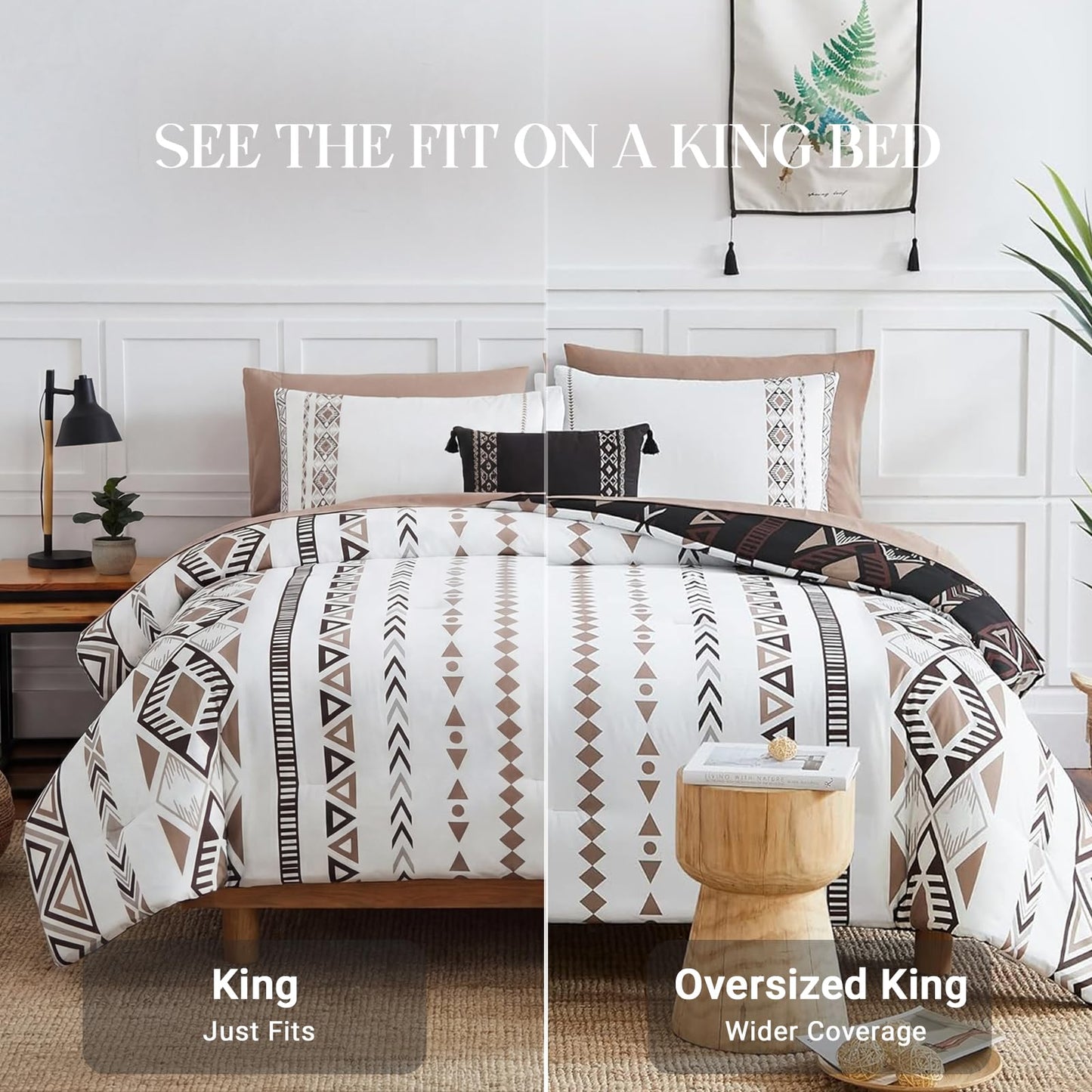 Geniospin King Size Comforter Set- 7 Pieces Boho Bed in a Bag, Western Bedding Set for All Seasons, Reversible Aztec Bedding, Lightweight Comforter Bed Set with Sheets, Pillowcases & Shams