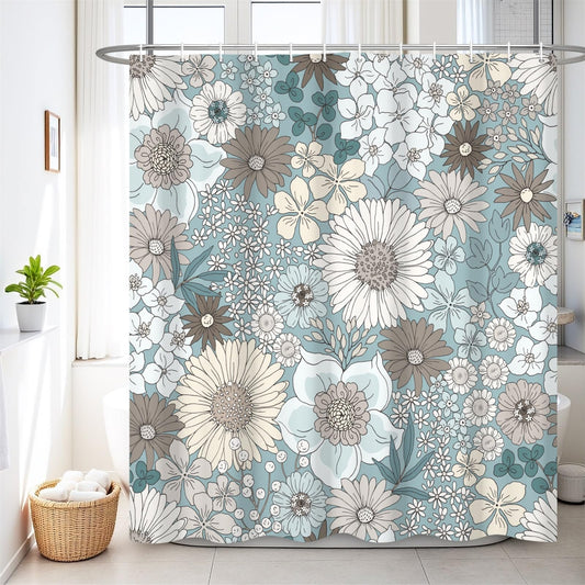 Renaiss 72 x 72 Inch Boho Floral Shower Curtains for Bathroom Vintage Sunflower Blossom Farmhous Bathroom Decoration Shower Curtain Set Waterproof Polyester Durable Fabric with 12 Hooks