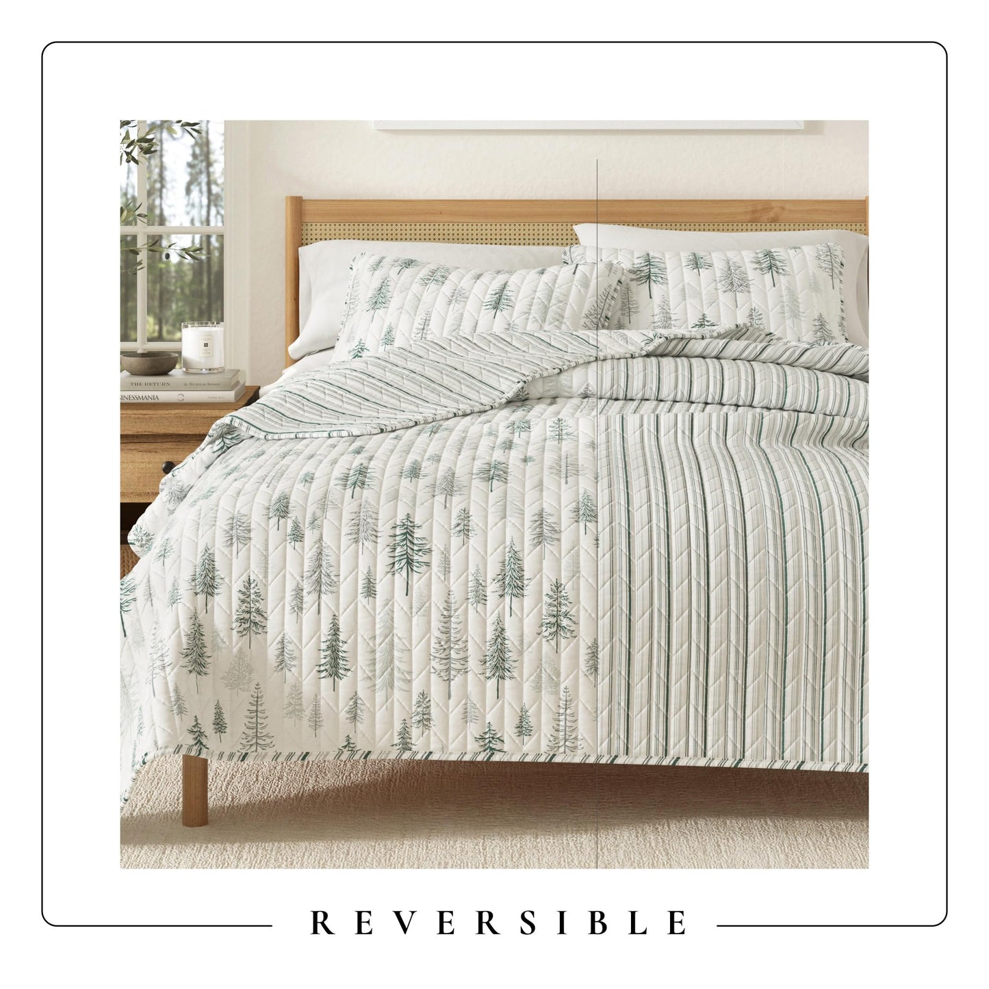 Great Bay Home Lodge Quilt Set - 3-Piece Full/Queen Size Rustic Bedding Set - Lightweight, All-Season, Reversible Bedspread (Grey/Green)