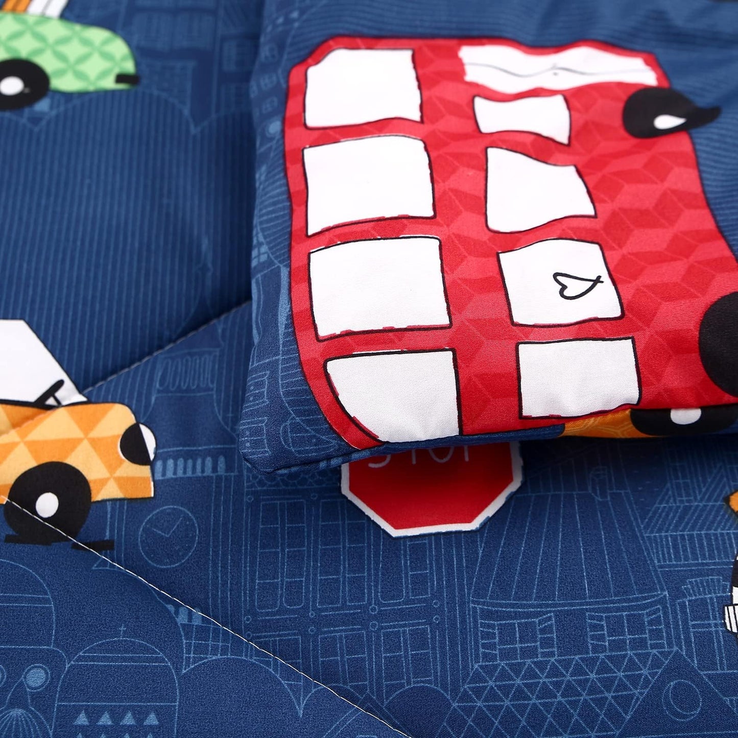 MAG 3Pcs Cartoon Car Bedding Comforter Set,Blue Cute Twin Comforter Set for Toddlers Kids Boys Teens and Girls,All Season Microfiber Super Soft,Twin Size