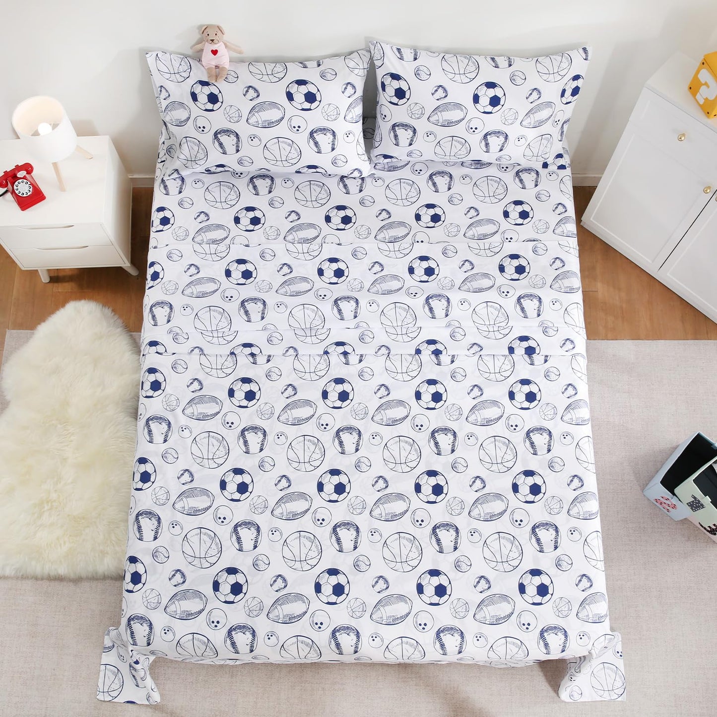 LONAVA Twin Sheet Set Kids - 3 Pieces Soft Microfiber Cartoon Style Bedsheets for Boys Girls Teens, Oeko TEX, Breathable Deep Pocket Sheets, (Ball Sports)