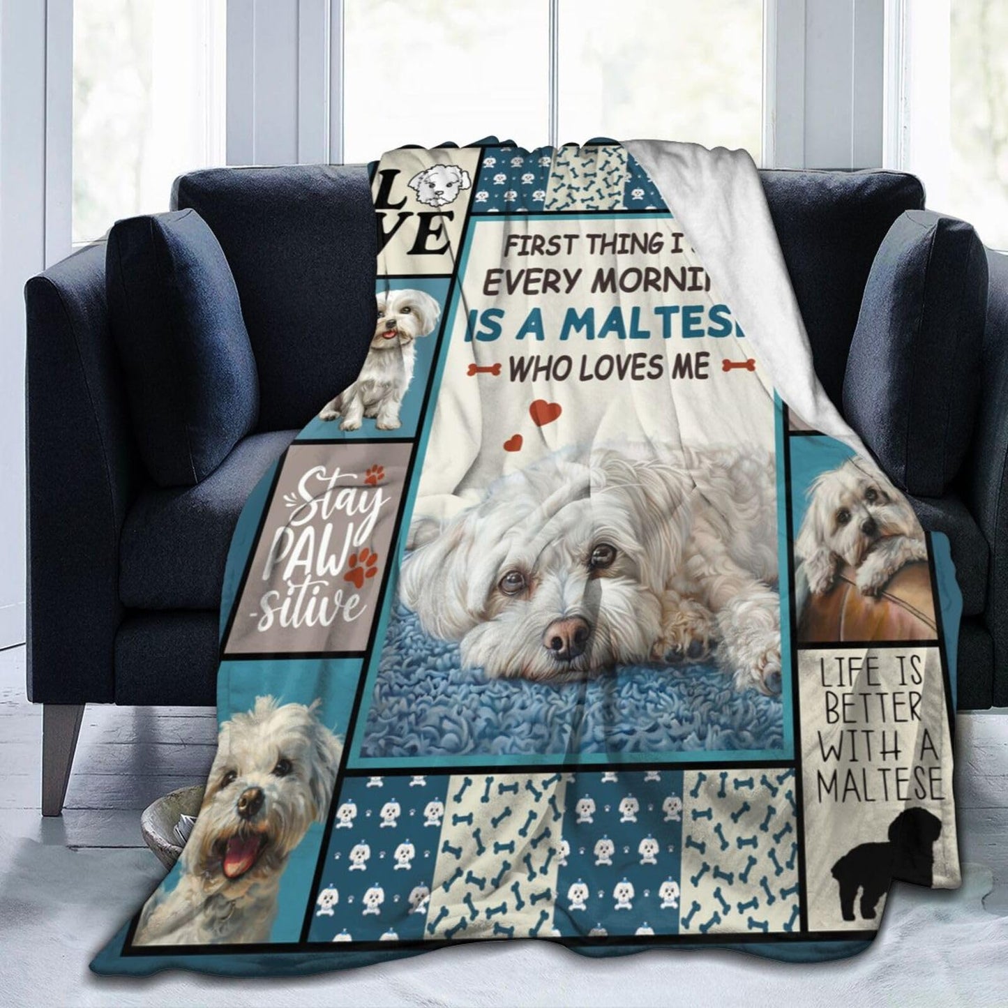Maltese Blanket Maltese Puppy Throw Blankets Ultra Soft Cozy Fuzzy Plush Fleece Flannel Lightweight Stuff Blanket Gifts for Dog Lovers Girls Women Boys Men Kids for Bedding Sofa 40"X50"