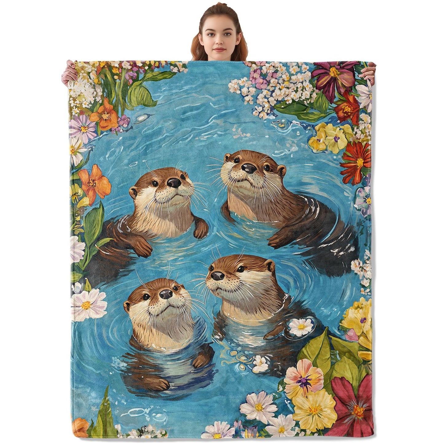 Kibue Adorable Otter Blanket - Soft & Cozy Warm Flannel Throw - Plush Lightweight Blankets for Travel, Sofa, Bedroom, Office - Gifts for Adults Women Kids - for All Seasons 60"×50"