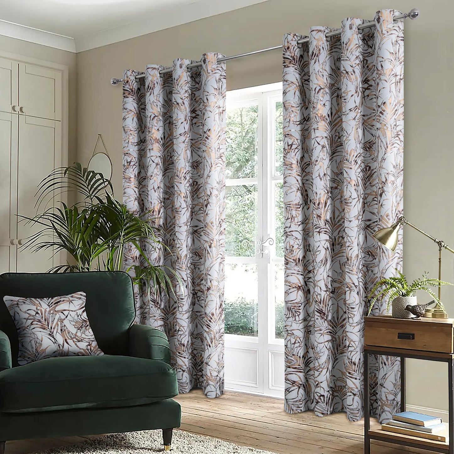 always4u Multi Colour Foil Print Velvet Curtains for Living Room Rainforest Leaves Modern Window Drapes 2 Panels 54 * 95 Silver Velour Curtains