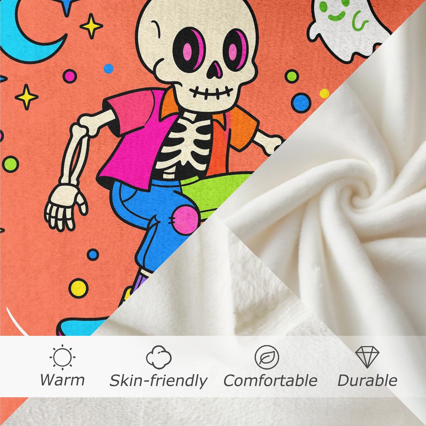 GEDAEUBA Skeleton Gifts for Kids - Halloween Funny Skull Ghost Fleece Blanket Throw, Soft Cozy Blankets & Throws for Couch, Bed, and Sofa, 50x60 inches