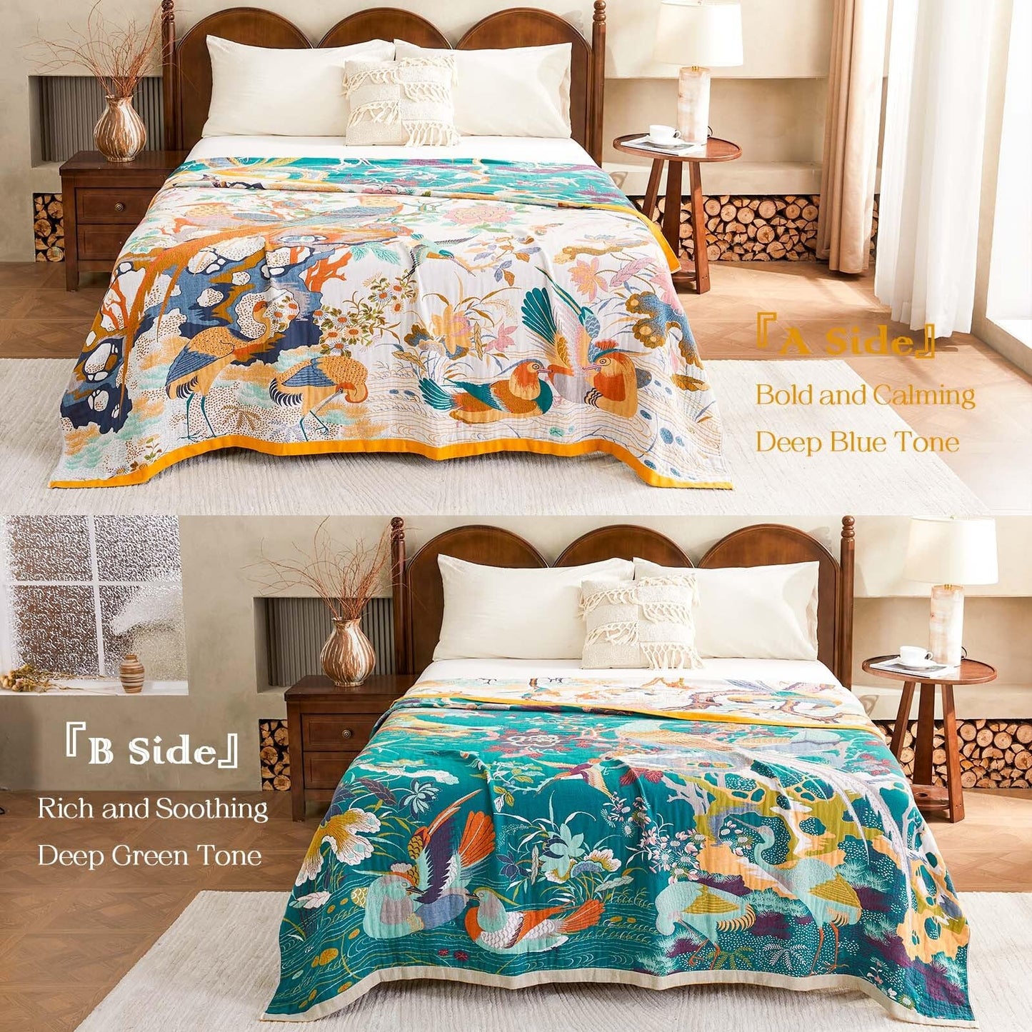 XIBLC Fall Throw Blanket for Couch, Yellow Boho Decorative Throw Blanket, 100% Cotton Muslin Breathable Woven Farmhouse Blankets Quilt, 60"x80" Reversible Lightweight Blankets Bohemian Throw Quilt
