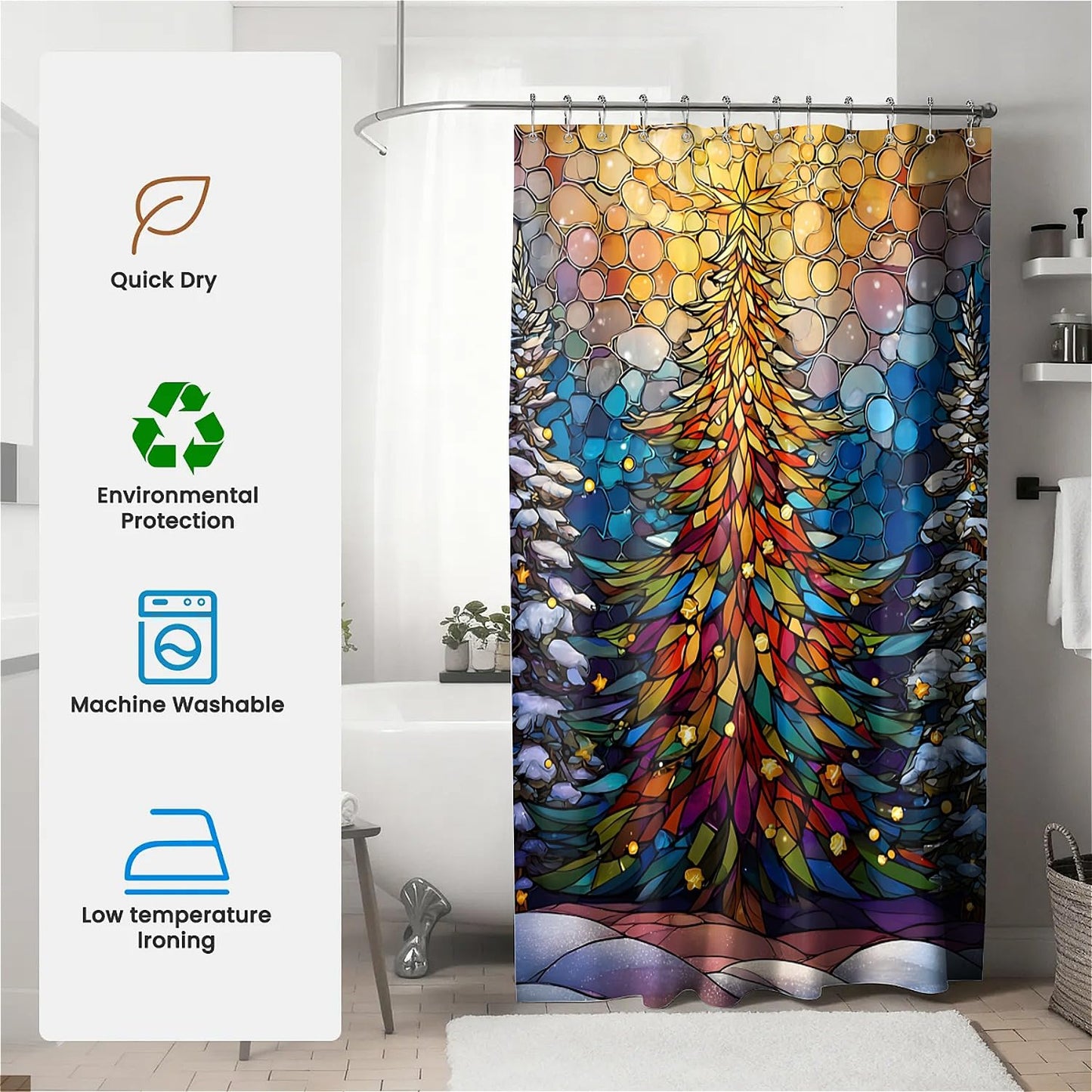 TANGXUNFA Colorful Christmas Tree-1 Shower Curtain for Bathroom, Water-Resistant Long Shower Curtain Set 72x72 Inch with Metal Grommets and 12 Metal Hooks