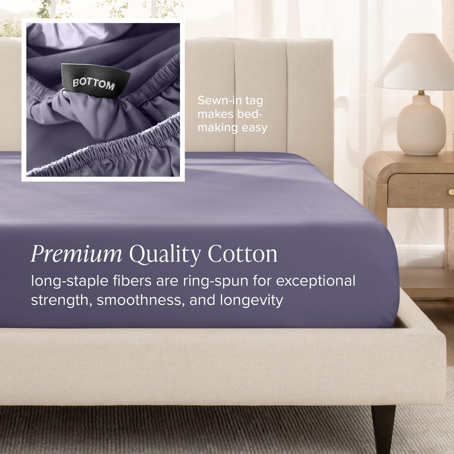 Bare Home 100% Organic Cotton Sateen Fitted Sheet - 400 Thread Count - Smooth Sateen Weave - Breathable & Cooling - Hotel Luxury - Durable Fitted Sheet - Deep Pocket (King, Dusty Purple)