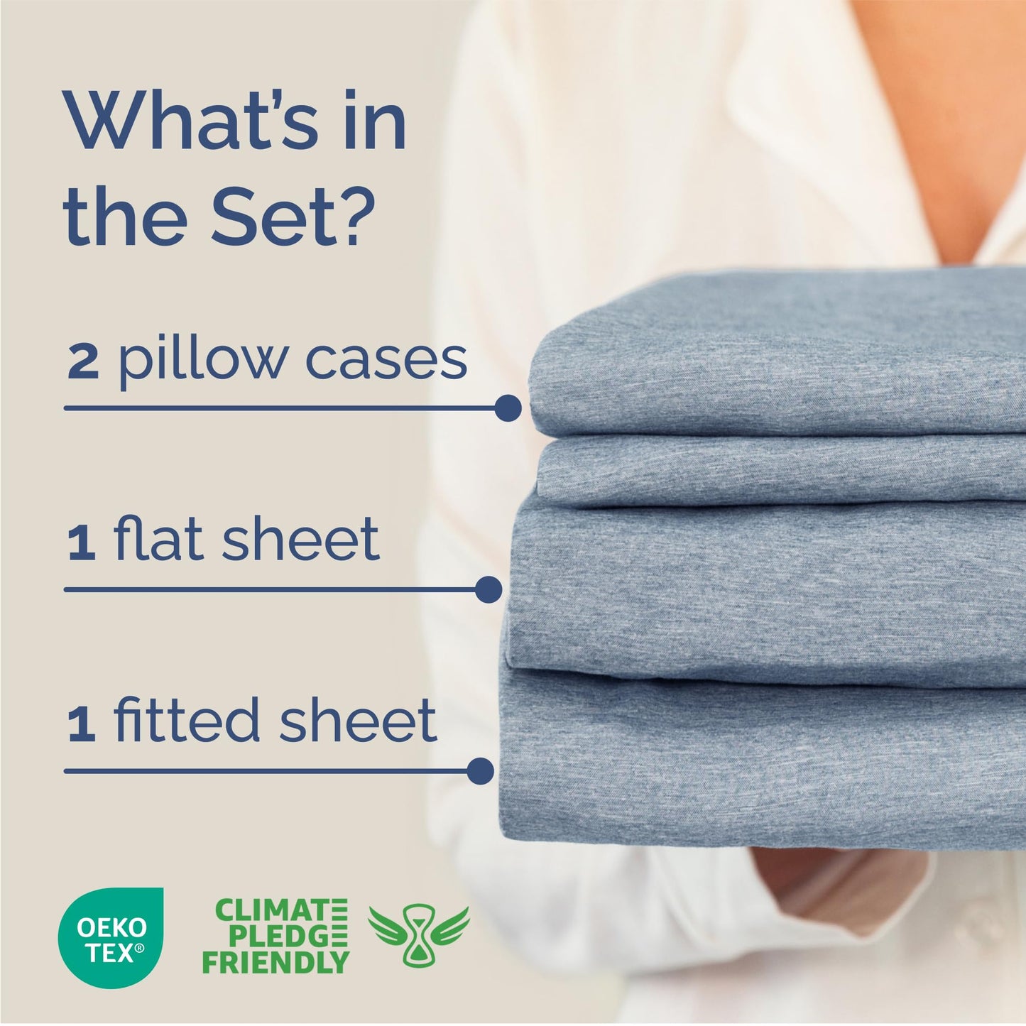 Queen Size 4 Piece Sheet Set - Comfy Breathable & Cooling Sheets - Hotel Luxury Bed Sheets for Women & Men - Deep Pockets, Easy-Fit, Soft & Wrinkle Free Sheets - Heathered Blue Oeko-Tex Bed Sheet Set