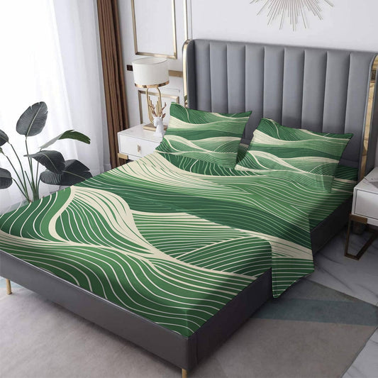 Abstract Wave Sheets Full Size, Modern Art Bed Sheets, Patterned Bedding Sheets & Pillowcases 4 Piece Set - Soft Microfiber Deep Pocket Fitted Sheet & Flat Sheet & 2 Pillow Cases M&-A418