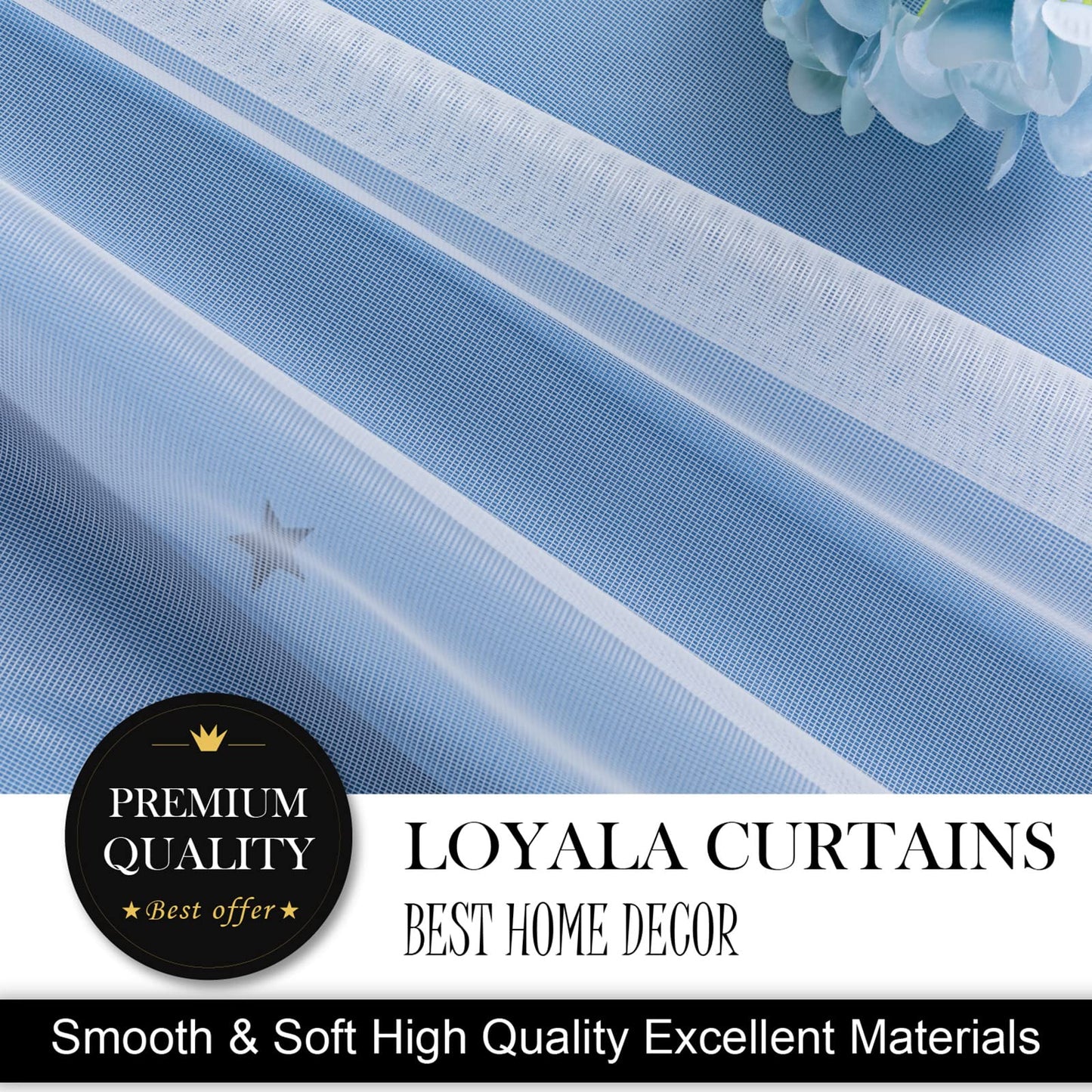 Loyala Star Blackout Curtains for Bedroom - Double Layer, Kids, Cute - 72 Inch Long, Blue, 42 x 72 Inch
