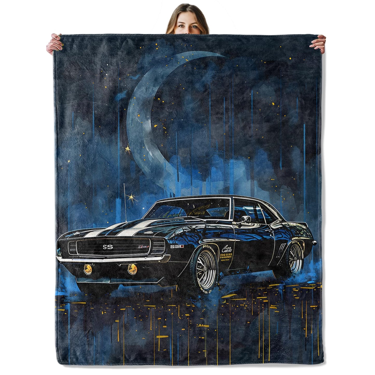 Retro Muscle Car Throw Blanket for Girls Boys Kids Adults, 50x60 in, Cozy Flannel Blanket for Bedroom, Camping, Couch, Room Decor, Fuzzy Warm Soft Gifts