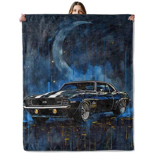Retro Muscle Car Throw Blanket for Girls Boys Kids Adults, 50x60 in, Cozy Flannel Blanket for Bedroom, Camping, Couch, Room Decor, Fuzzy Warm Soft Gifts
