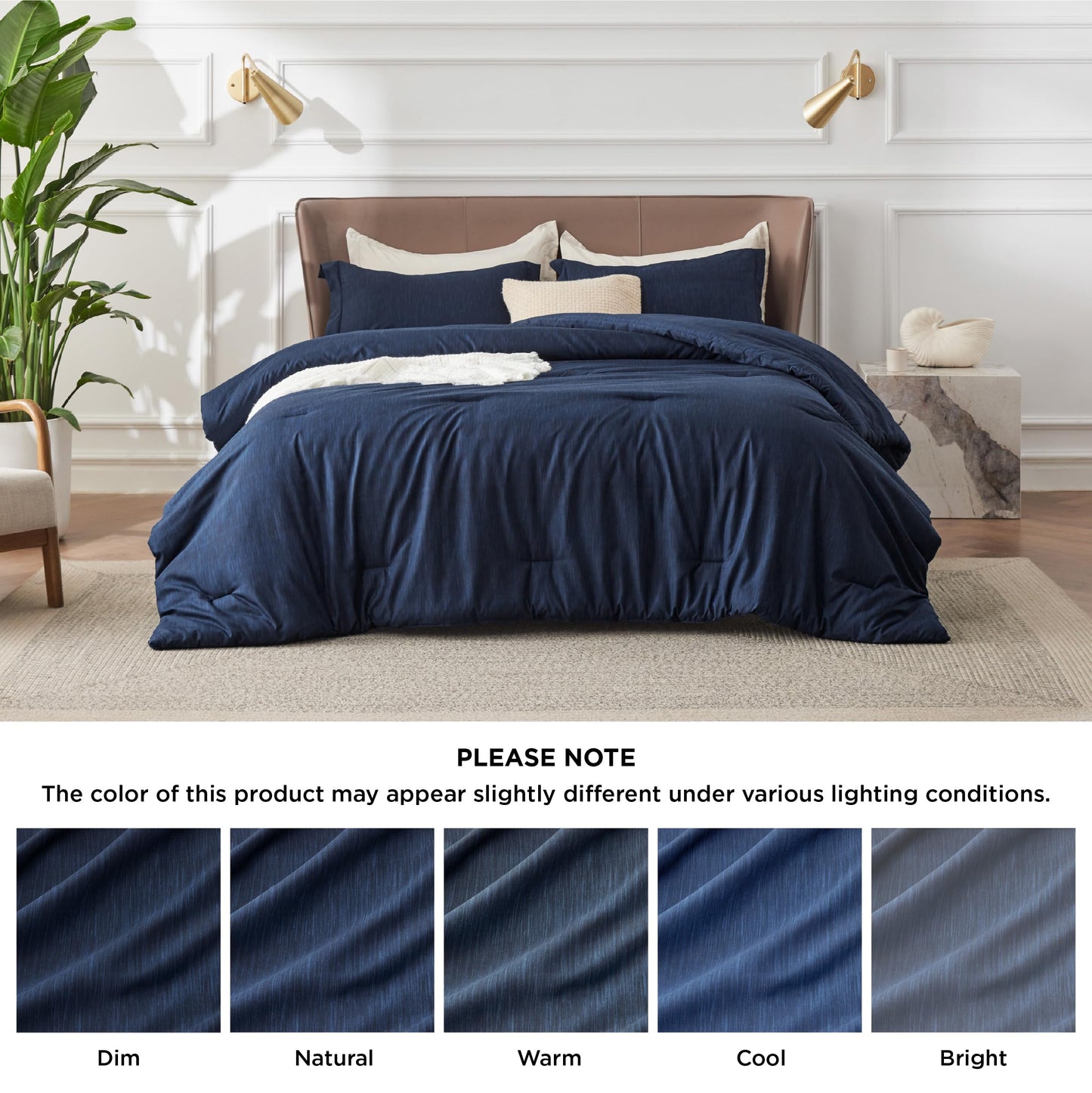 Bedsure Navy Blue Queen Comforter Set -Soft Bedding for All Seasons, Cationic Dyed Bed Set, 3 Pieces, 1 Queen Size Comforter (90"x90") and 2 Pillow Shams (20"x26"+2")