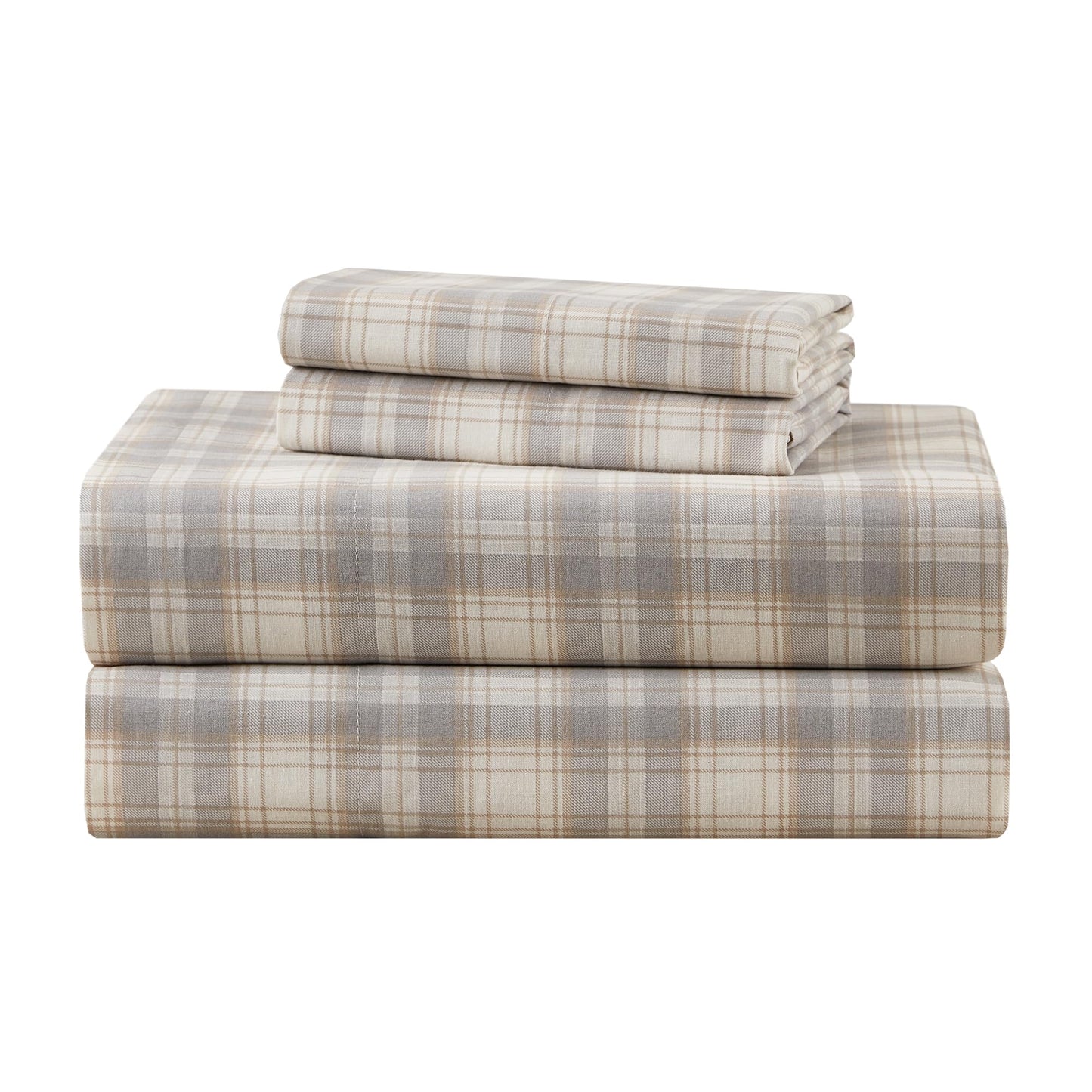 Comfort Spaces 100% Cotton Sheets Cal King, Breathable, Naturally Cool Cotton Sheets, Cotton Bed Sheets with 14" Elastic Pocket Fits up to 16" Mattress, All Seasons Sheet Set, Wesley Taupe 4 Piece
