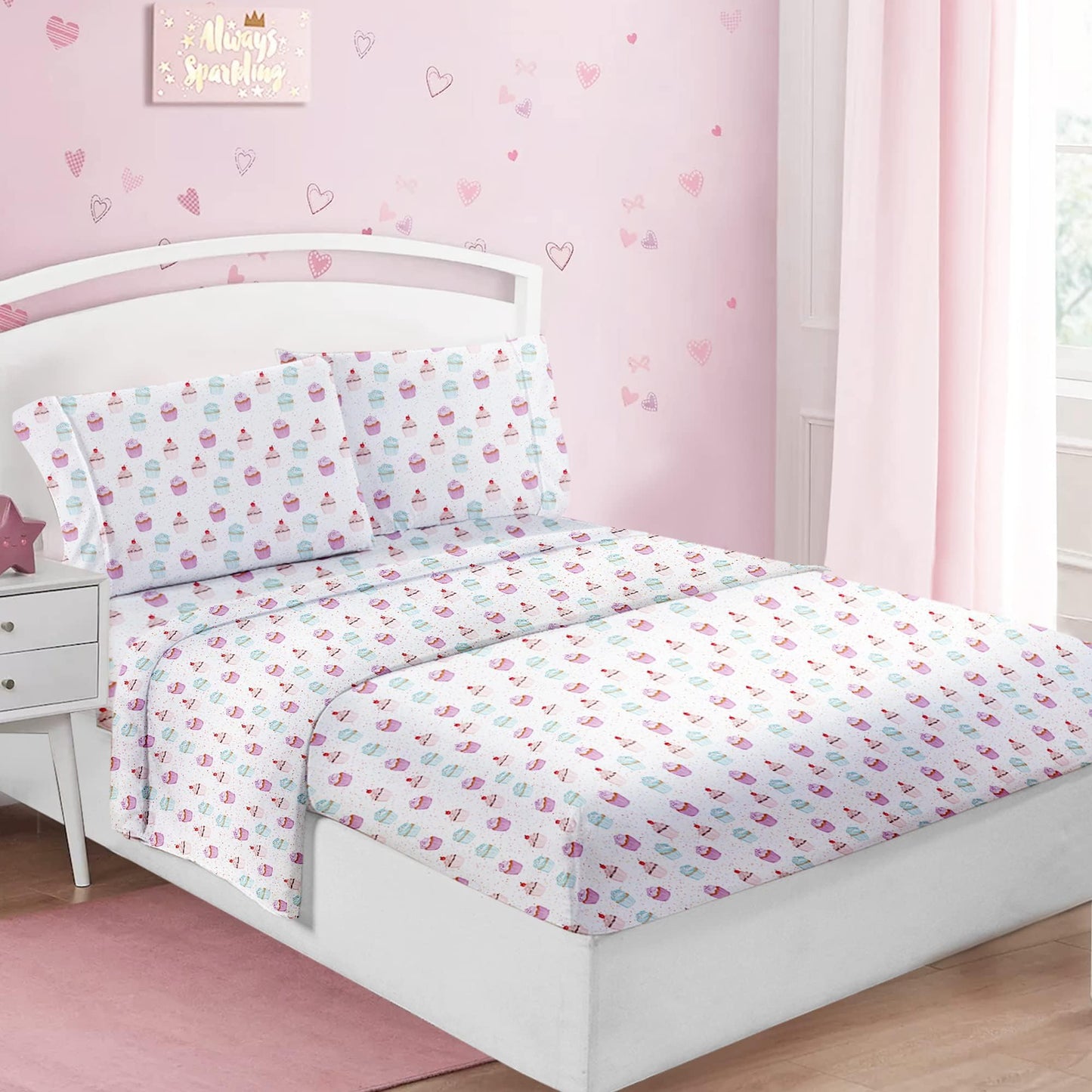 Softan Kids Bed Sheet Set, 3-Piece Twin Sheets Set, Microfiber Fitted Sheet with 15 Inches Deep Pocket and Corner Straps, Breathable & Silky Soft Ice Cream Cake Pattern Sheet and Pillowcase Sets