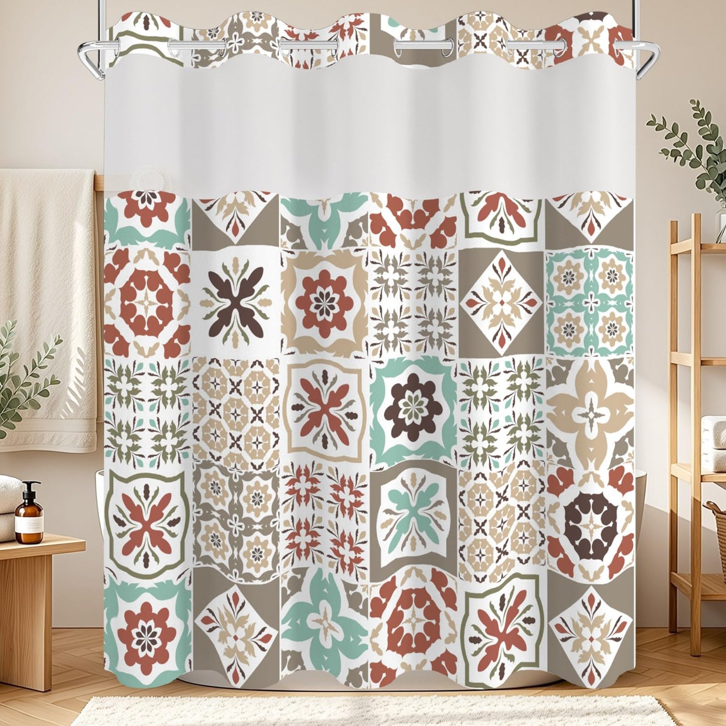 NAEMBCU No Hook Shower Curtain with Snap in Liner Set FYLX00223