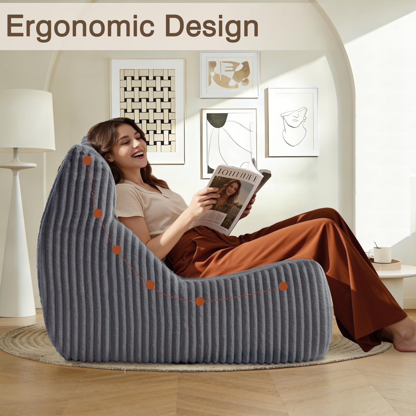 Ayiseedmid Lazy Floor Sofa, Comfy Sofa, Big Bean Bag Chairs, Fireside Chair for Living Room, Bedroom, Office (Grey, Single Seat)