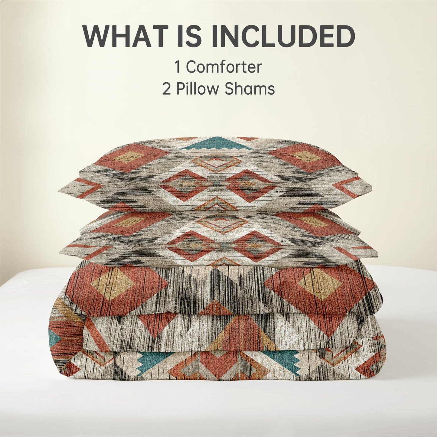 Southwestern Comforter Queen Size - 3 Pcs Bed Set, All Season Duvet Insert & 2 Pillowcases, Native American Bedding Set, Soft Lightweight Down Alternative Comforter, Geometric Bedroom Decor