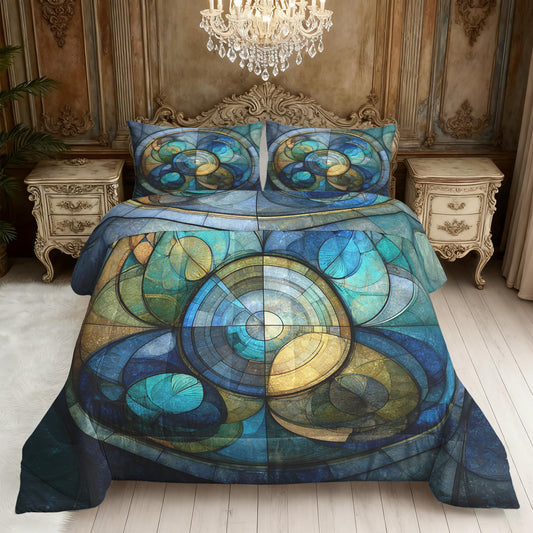 Flumoxa Stained Glass Comforter Set Full, Geometric Retro Vintage Comforter Down Alternative All Season Bedding, Stained Glass Bed Sets Full Size with Pillowcase, Bedroom Decor