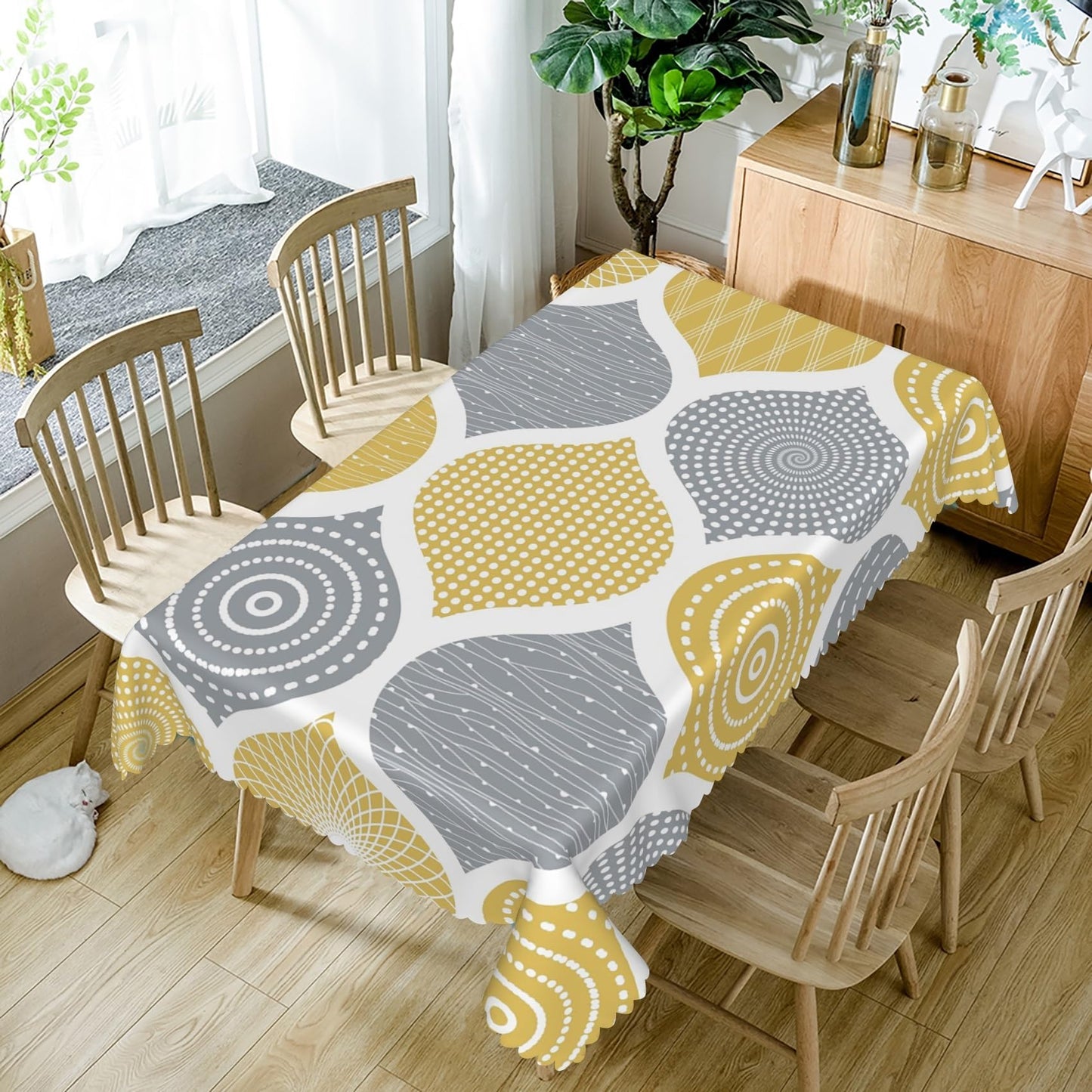 TTQYFNM 60x84inches Mid Century Tablecloth Yellow and Grey Modern Geometric Pattern Table Cloth Washable and Wrinkle Resistant Fabric Table Cover for Kitchen Dining Patio Cafe Restaurant Home