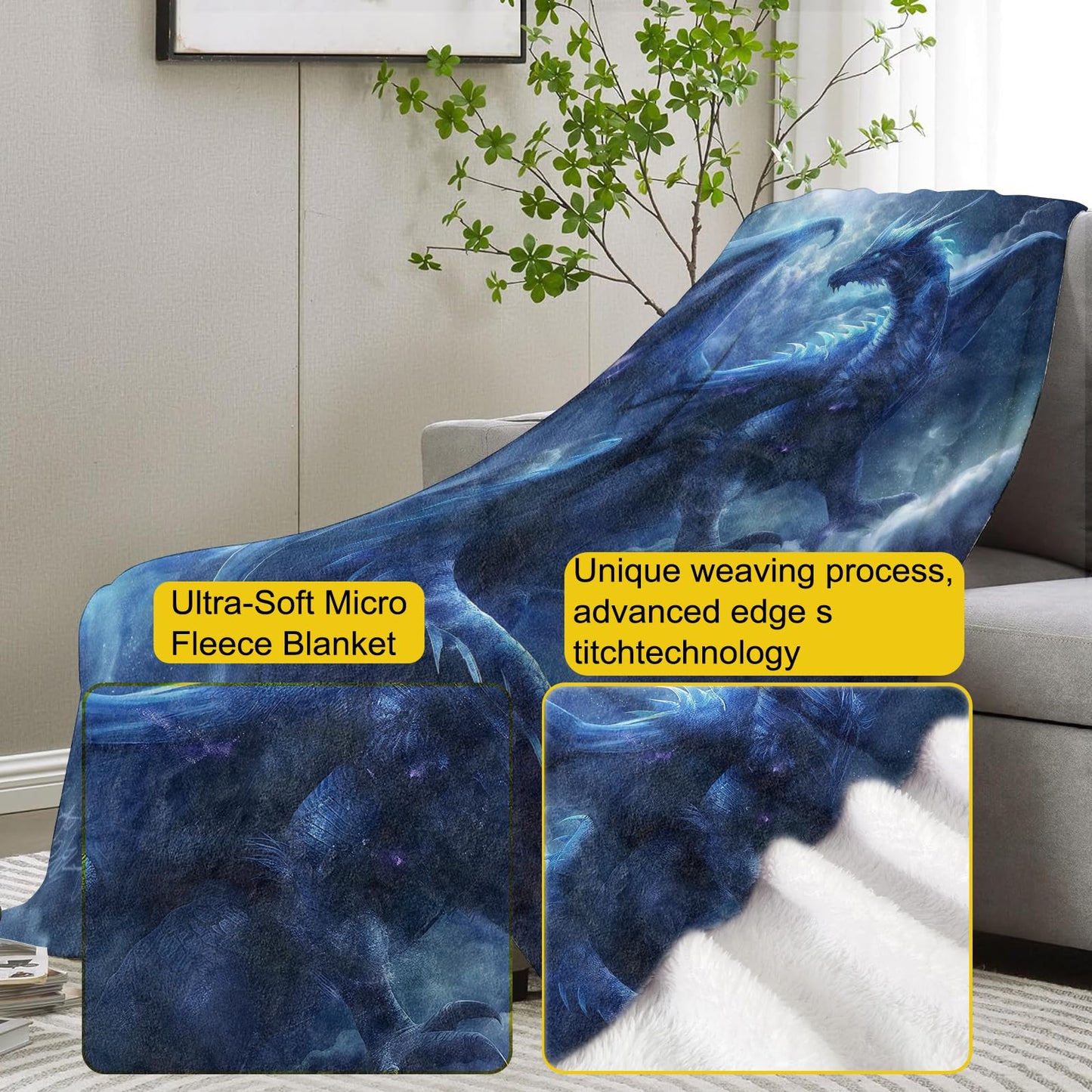 VANZEV Mystical Dragon Blanket, 50"x60" Flannel Fleece Throw for Kids & Adults, Ultra-Soft and Warm Home Decor, Dragon Gifts