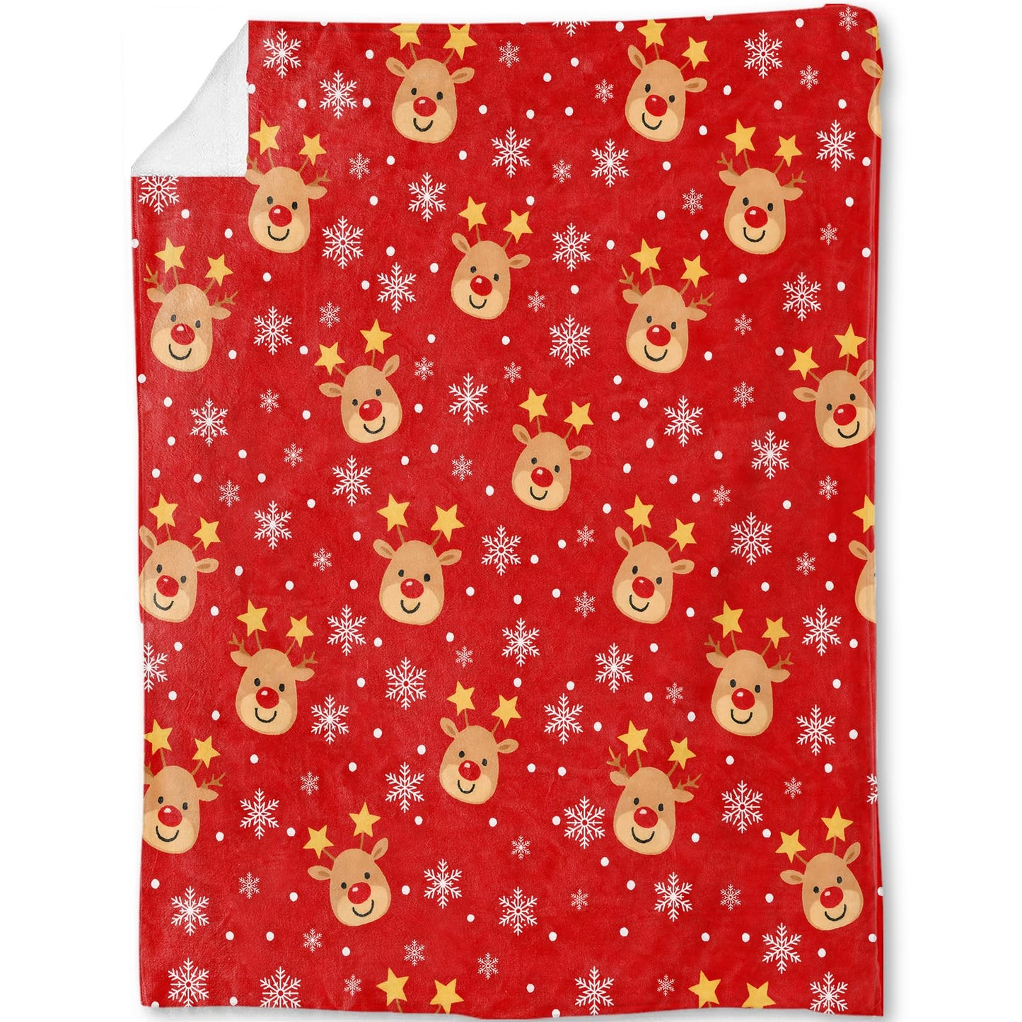 ainori Cute Reindeer Christmas Decorative Throw Blanket, Snowflake Print Decoration, Soft Flannel Winter Red Blankets for Couch Bed Sofa, Holiday Home Decor, Xmas Festival Gifts 50x60 Inch