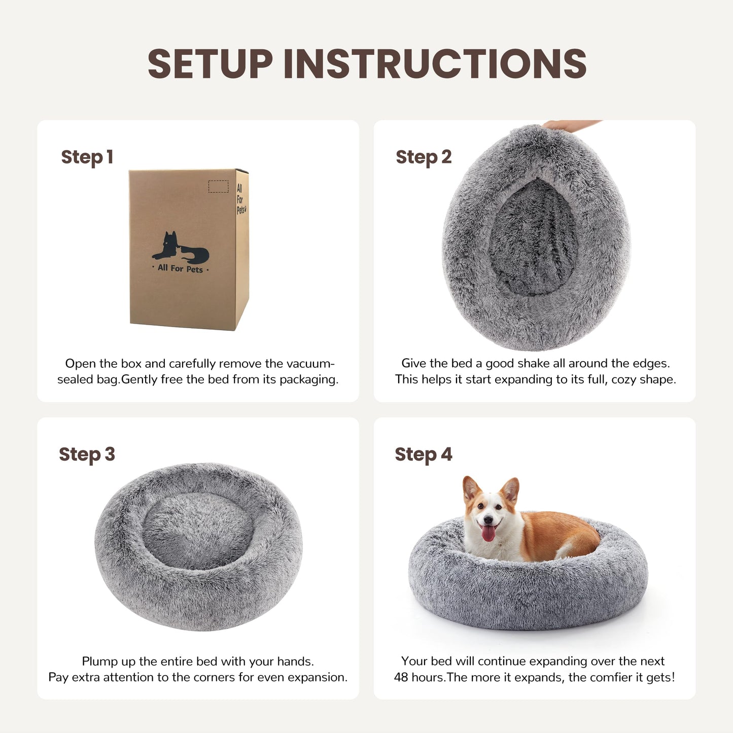 Warmrest Donut Dog Bed Medium Size Dog 30 Inch, Round Cat Beds for Small Medium Dogs and Cats with Washable Fluffy Faux Fur, Cute Comfort Pet Bed with Anti-Slip Bottom, Grey