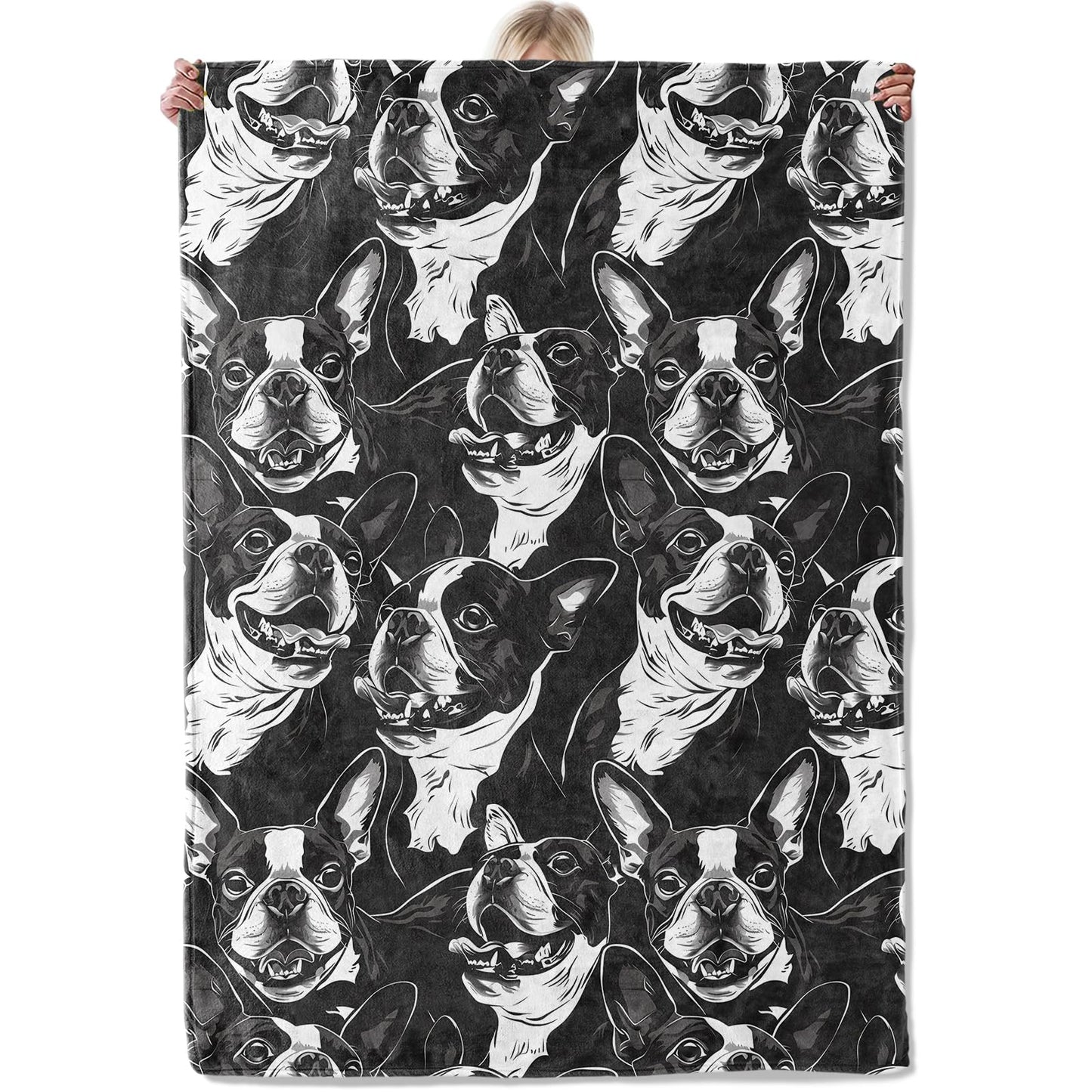 Aonimonis Boston Terrier Dog Throw Blanket Gifts for Women, Soft Fuzzy Warm Cozy Flannel Blankets for Bedroom, Travel, Couch, Home Decor 50x60 in