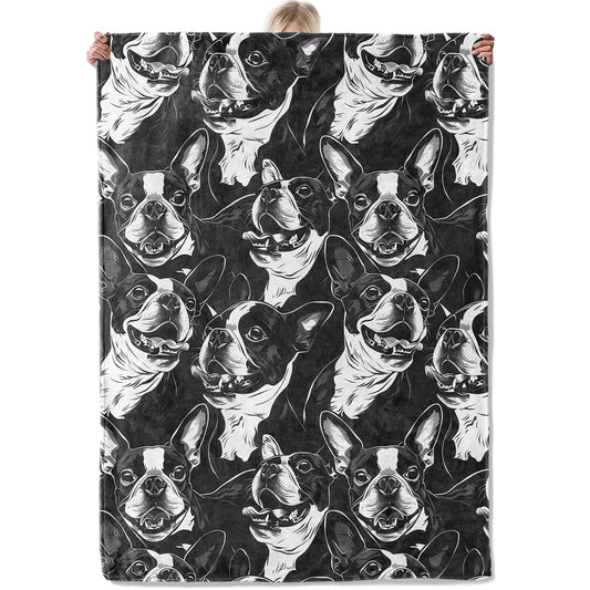 Aonimonis Boston Terrier Dog Throw Blanket Gifts for Women, Soft Fuzzy Warm Cozy Flannel Blankets for Bedroom, Travel, Couch, Home Decor 50x60 in