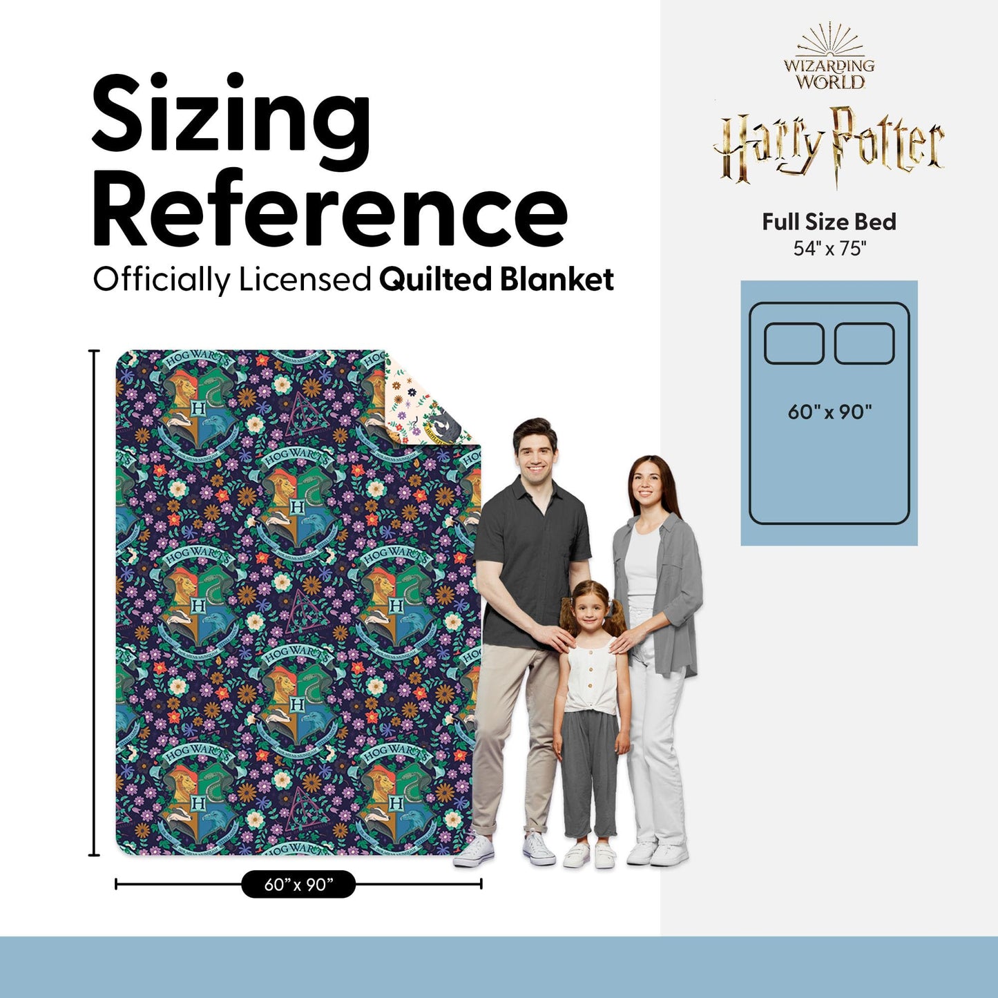 Harry Potter Botanical Crests Twin Quilted Throw Blanket Adults Boys Girls, Soft Lightweight Bedding for Bed, or Couch, 60 x 90 inches