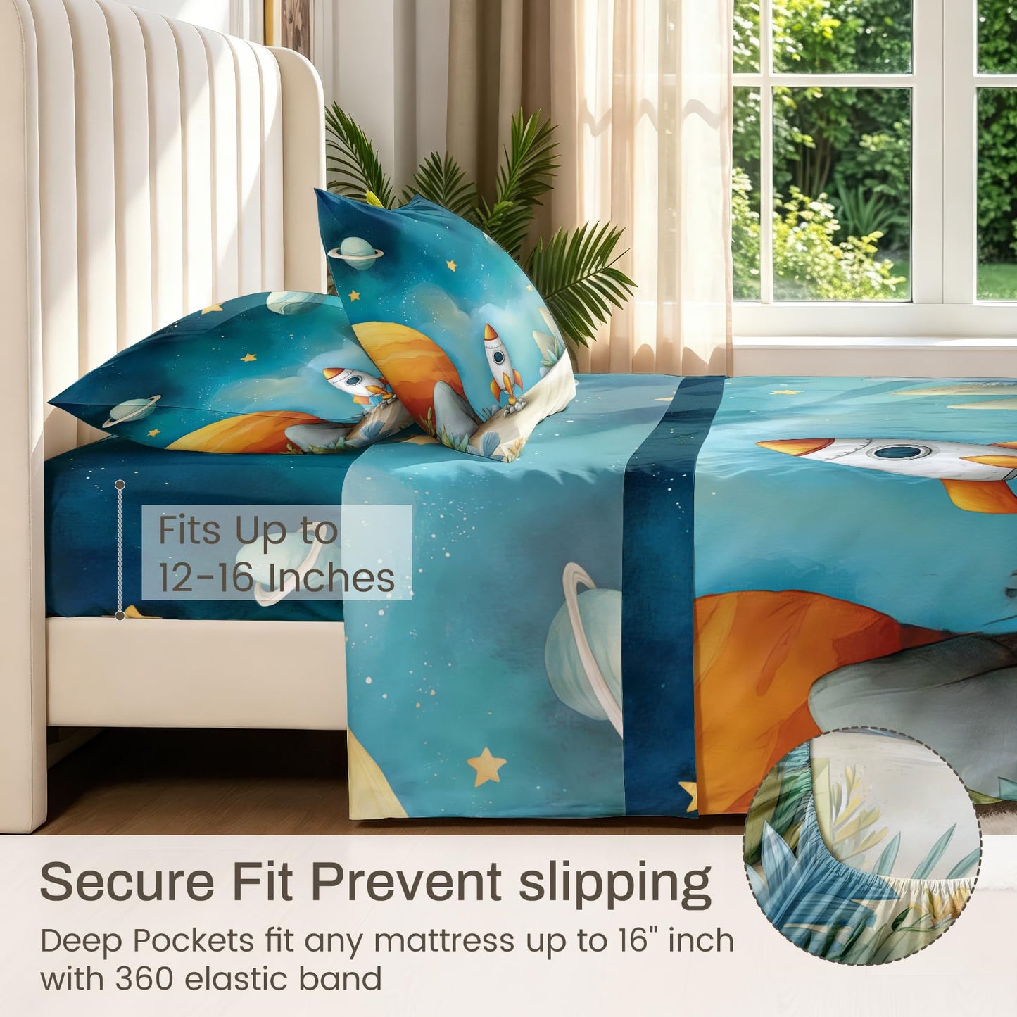 Kids Rocket Queen Sheet Set 4 Pcs Solar System Bed Sheets