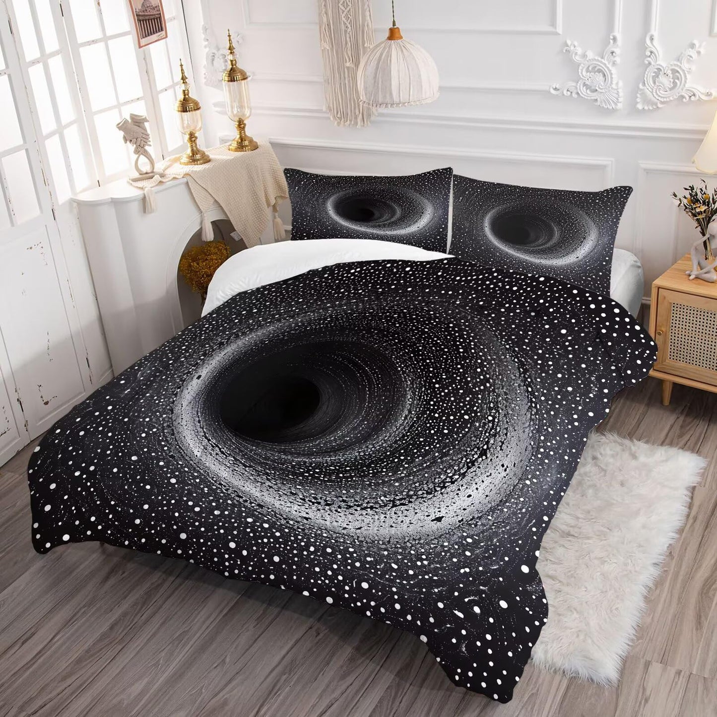 DJNEAR Black and White Illusion Comforter Set Full Size 3D Black Hole Bedding Sets for Kids Boys Girls Teens Adults Bedroom Space Abstract Art Quilt 1 Comforter 2 Pillowcases