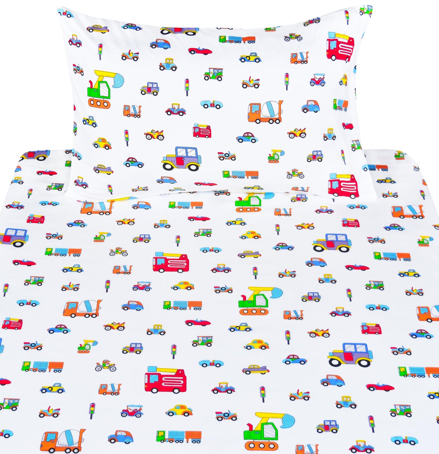 Scientific Sleep Little Cars Big Trucks Fire Cars Train Engineering Vehicle Cute Fun 100% Cotton Cozy Twin Bed Sheet Set, Flat Sheet & Fitted Sheet & Pillowcase Bedding Set