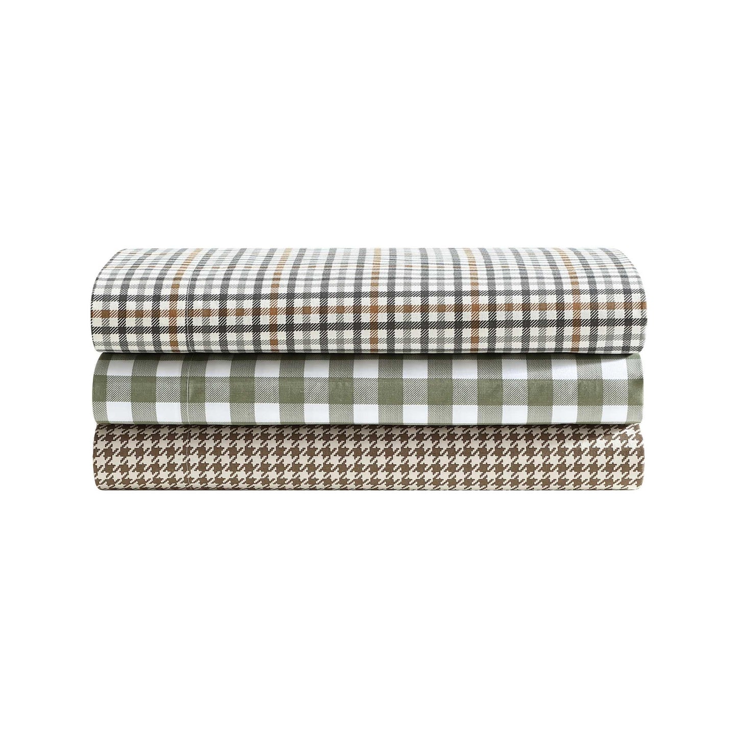Eddie Bauer - Twin Sheet Set, Crisp & Cooling Sheets w/a Naturally Smooth Cotton Percale Lightweight Feel - Matching Pillowcase & Deep Pocket Fitted Sheet (Preston Check Green)