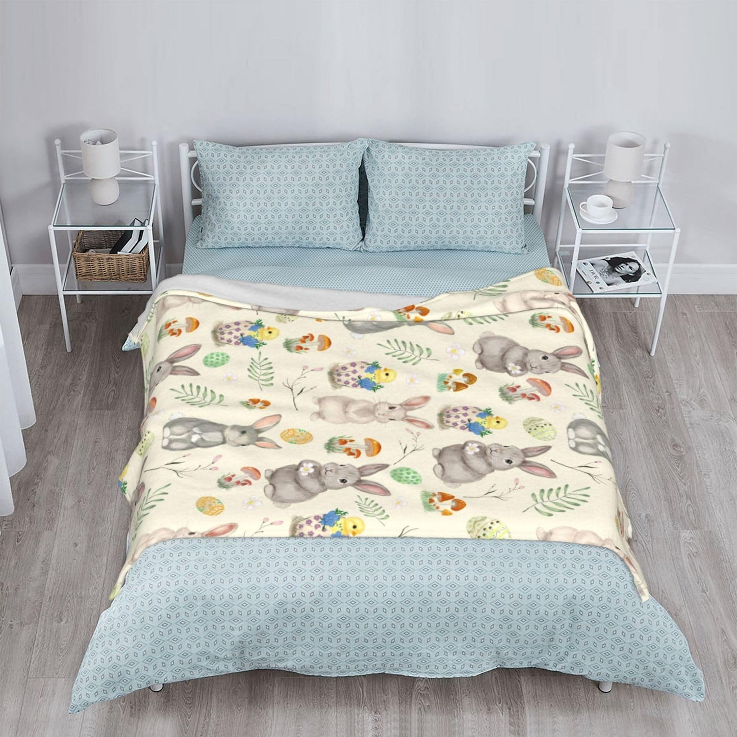 Cute Bunny Blanket 50"x40" Fuzzy Soft Cozy Happy Easter Day Eggs Throw Blankets Soft Throws Warm Lightweight Plush Fleece Throw Blanket for Kids Men Women Gift Bed Couch Sofa
