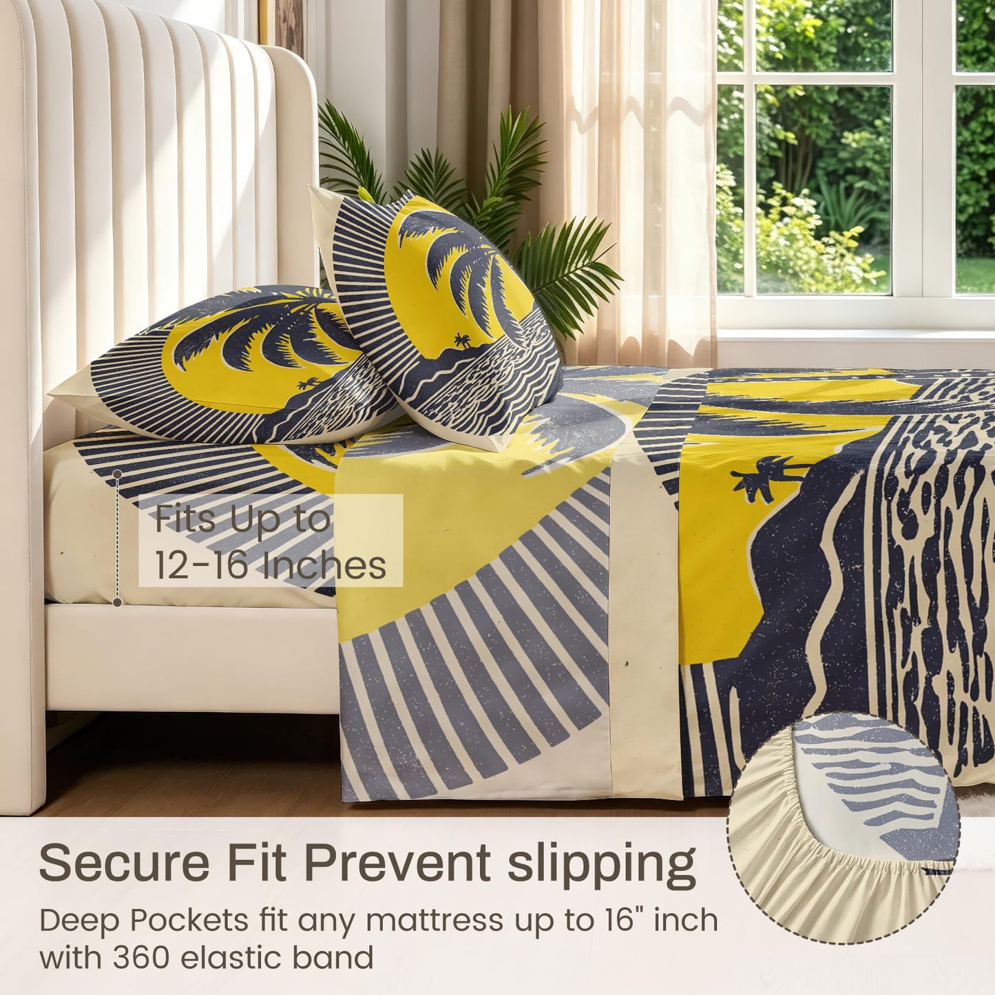 Tropical Palm Tree Bedding Set 4 Pcs Retro 70s Tiki Queen Sheets