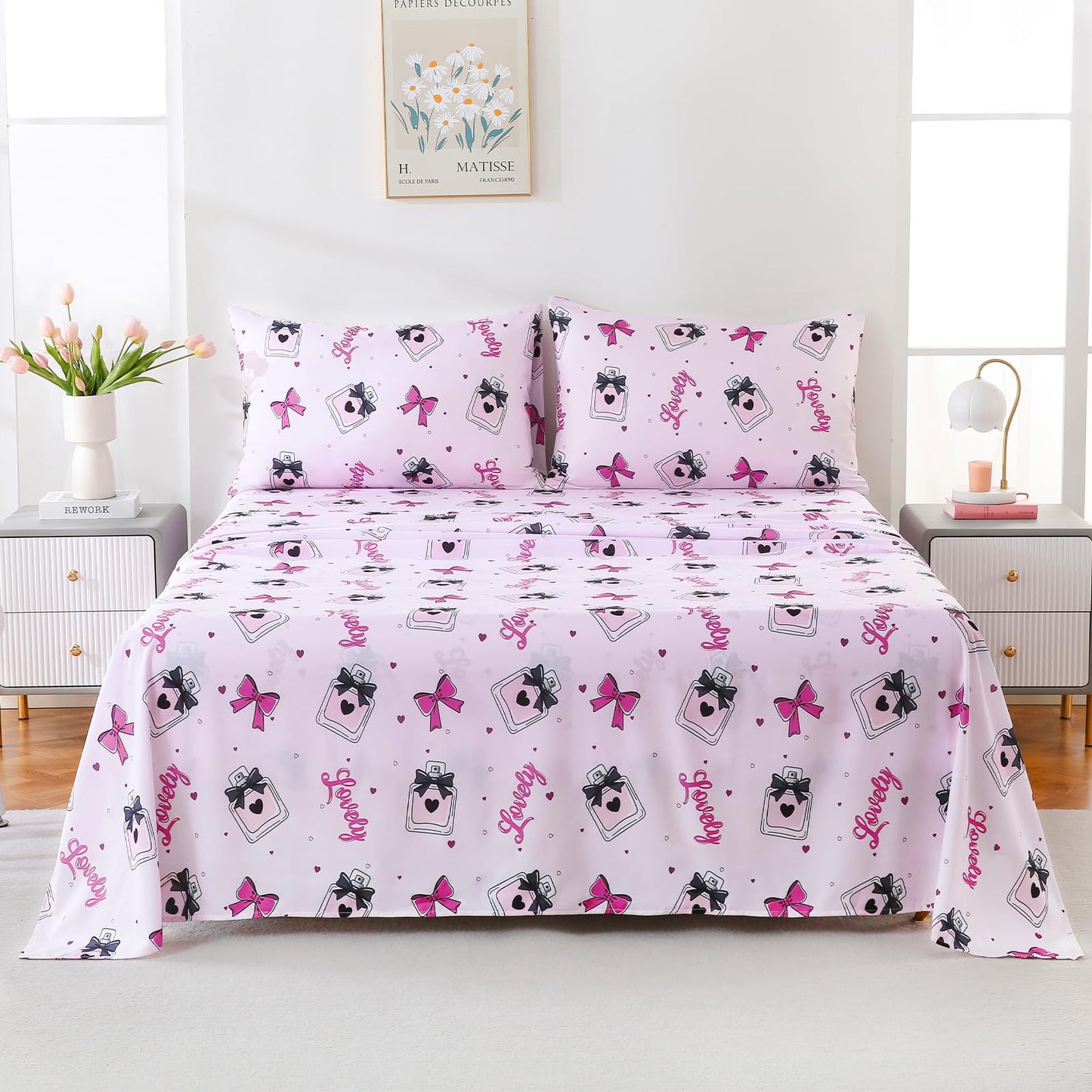 ChicView Queen Sheet Set Kids,4 Pieces Breathable Soft Microfiber Bedsheets for Child Boys Girls, Anti Pilling Deep Pockets Easy Care Bed Sheets, Perfume