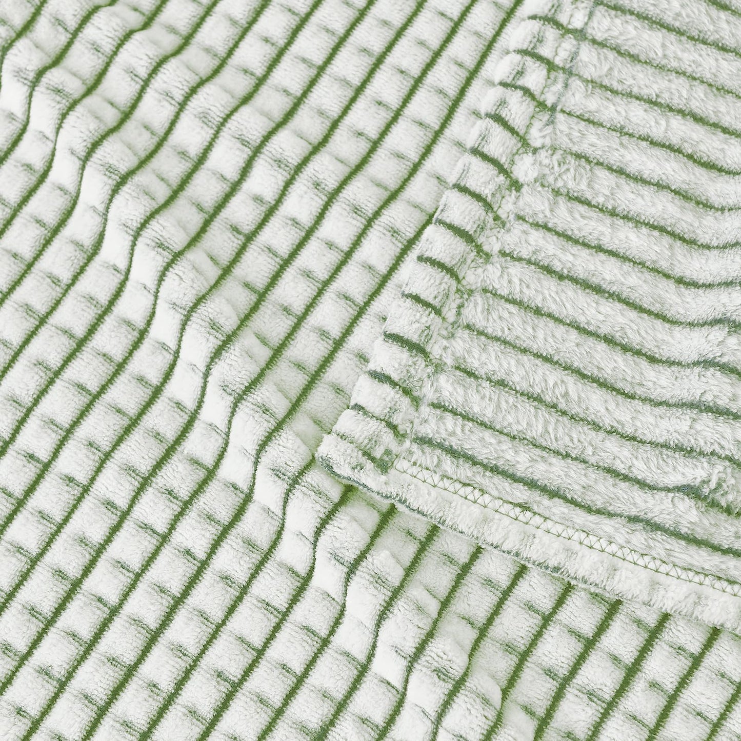 PLEASANT BOULEVARD | Fuzzy Throw Blanket Double-Sided Design Checkered Striped Waffe Lightweight Fleece Blankets for Bed and Couch Décor – Cozy, Soft, Cute for Women, Throw (50" x 60") Green