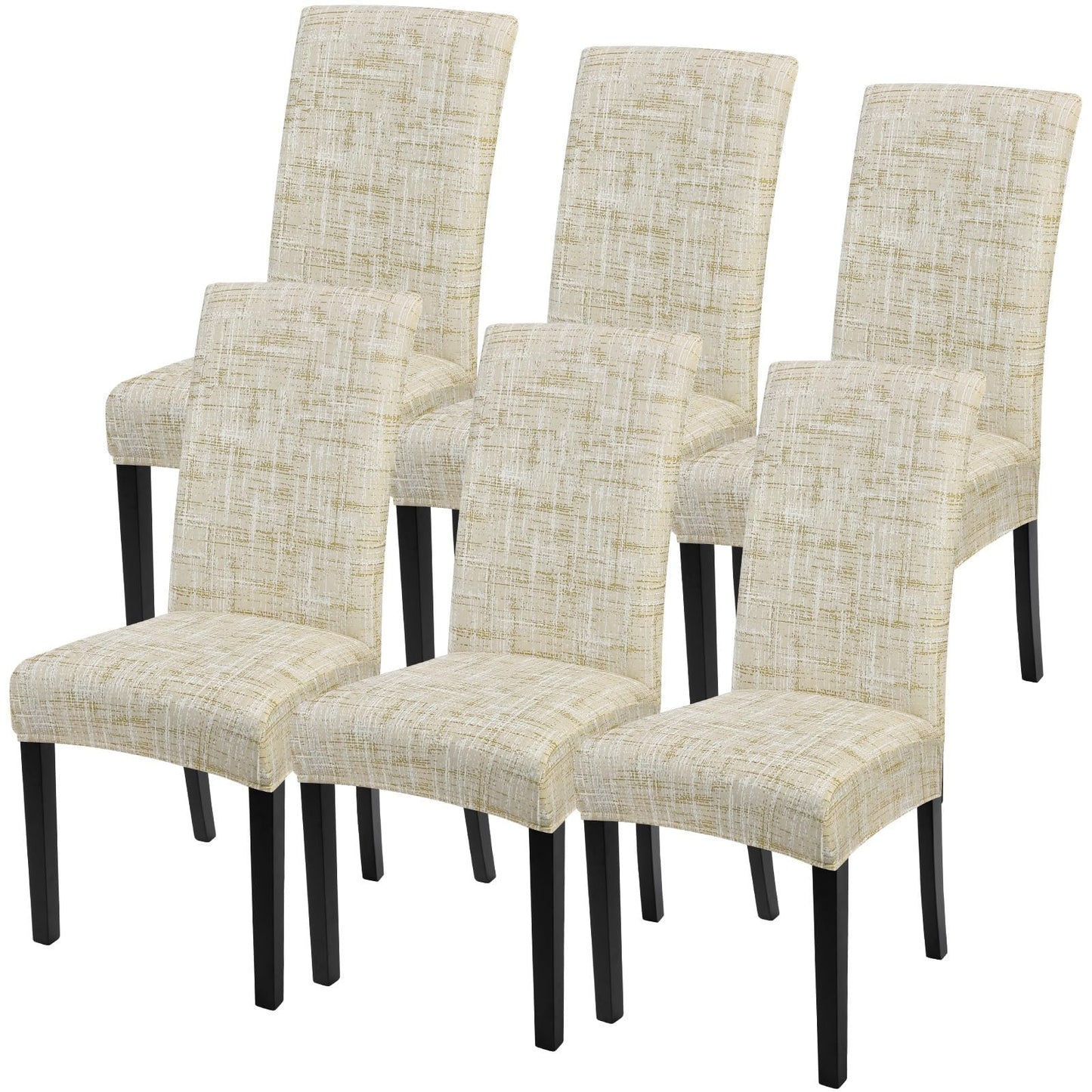 SearchI Dining Room Chair Covers Set of 6, Stretch Printed Parsons Chair Slipcovers Removable Washable Kitchen Chair Protector Cover for Dining Room, Hotel, Ceremony (Flaxen Print)