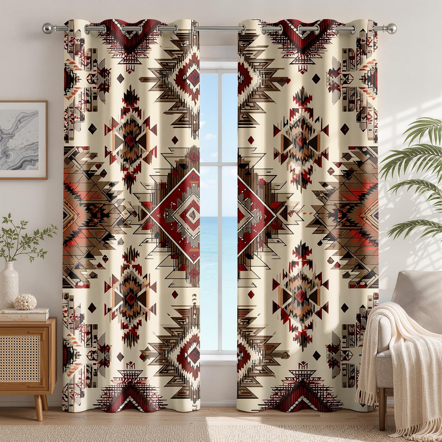 Southwestern Patterned Curtains Blackout, Thermal Insulated Room Darkening Grommet Drapes for Bedroom Living Room, 63 Inch Curtains 2 Panel Set, Western Aztec Native American Tribal Window Treatments
