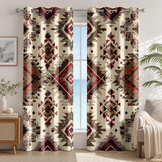 Southwestern Patterned Curtains Blackout, Thermal Insulated Room Darkening Grommet Drapes for Bedroom Living Room, 63 Inch Curtains 2 Panel Set, Western Aztec Native American Tribal Window Treatments