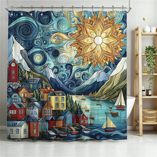 TANGXUNFA Colorful Fjords Shower Curtain for Bathroom, Water-Resistant Long Shower Curtain Set 72x72 Inch with Metal Grommets and 12 Metal Hooks