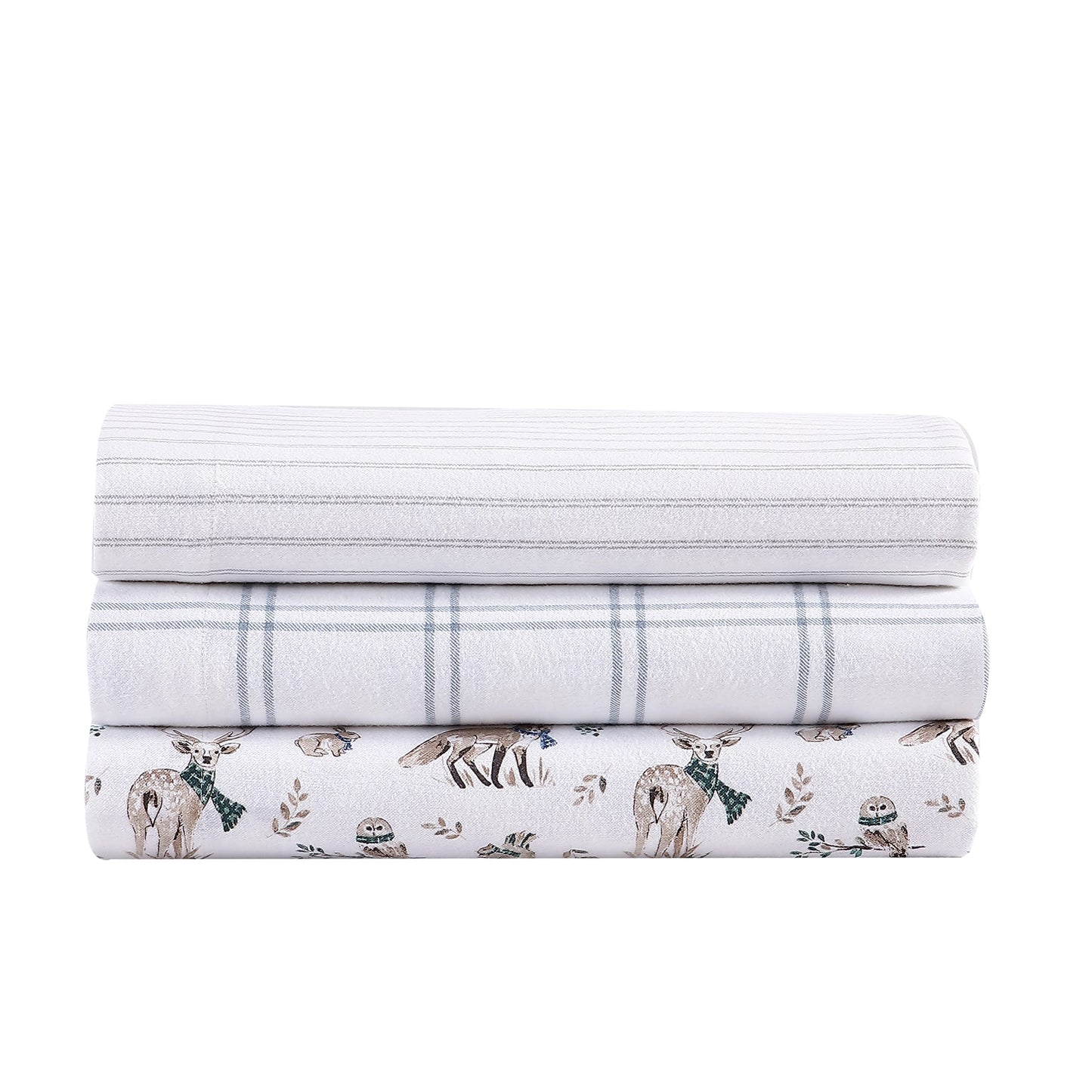 Eddie Bauer - Flannel Sheets King Size, Anti-Pilling & Wrinkle Resistant Cotton, Touchably Soft for All-Season Comfort - Bed Sheets with Matching Pillowcases & Fitted Sheet (Trail Stripe Grey)