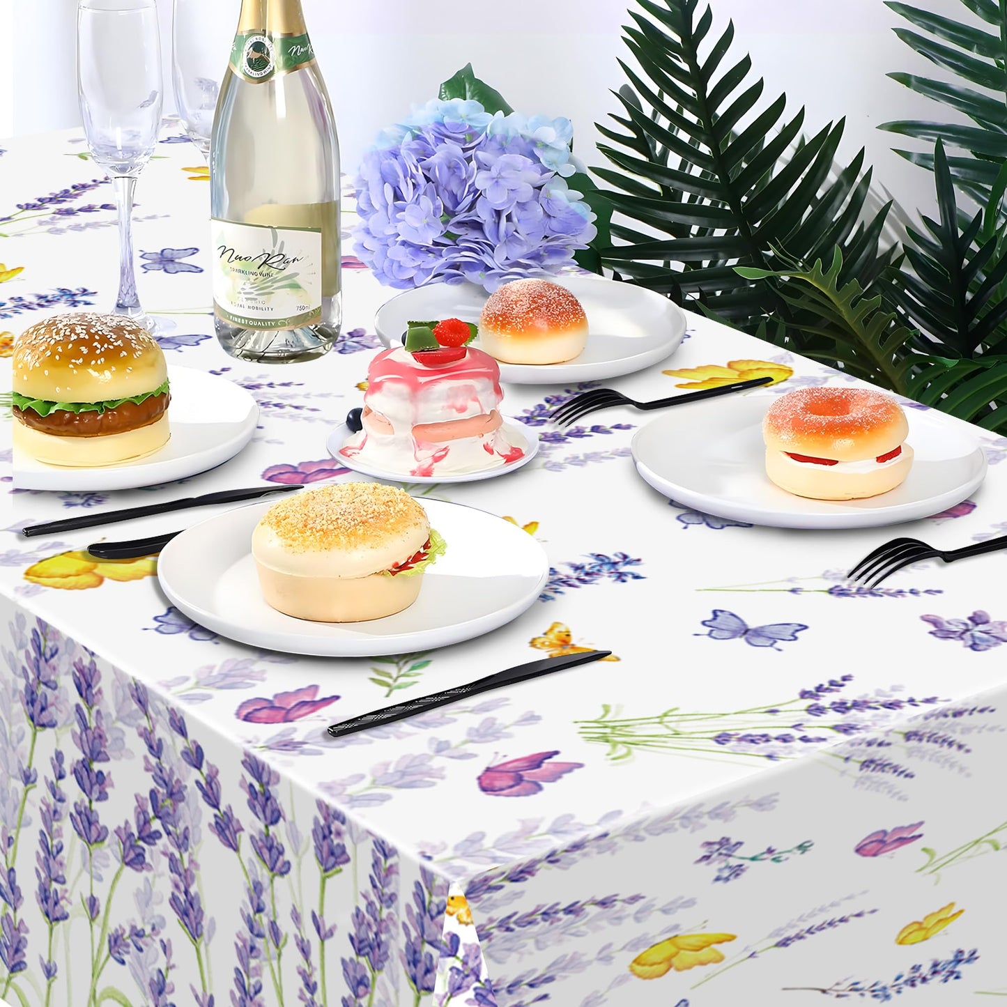 CC HOME 1Pc Purple Lavender Party Plastic Tablecloth 54 x 87 Inch Long Table Cover, Spring Butterfly Party Tablecover for Lavender Flower Kids Baby Shower Birthday Dinner Picnic Kitchen Event