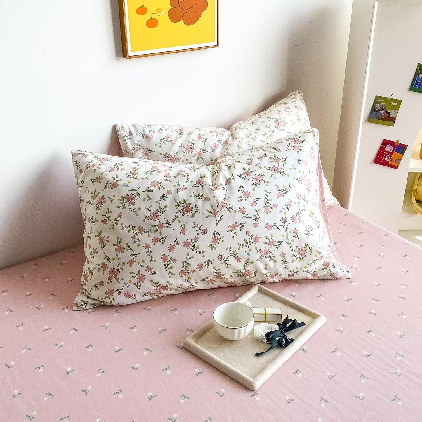 BuLuTu Pink Floral Duvet Cover Queen 100% Cotton Duvet Covers Set Full Size Women Teen Girls Apricot Blossom Pink Flowers Reversible Twin Comforter Cover Garden Style Bedding Set,Zipper,Easy Care