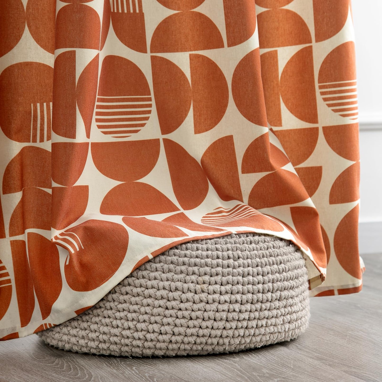 ColorBird Orange Patterned Curtains Mid-Century Modern Farmhouse 63 Inch Length 2 Panels Set, Geometric Grommet Drapes for Kitchen Living Dining Room Bedroom