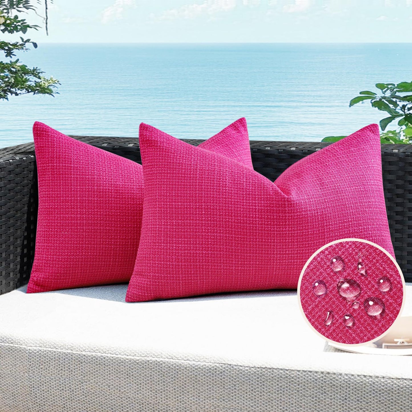 Artscope Outdoor Waterproof Throw Pillow Covers 12x20 Inch Decorative Linen Outdoor Pillows Cushion Case for Patio Couch Sofa - Hot Pink